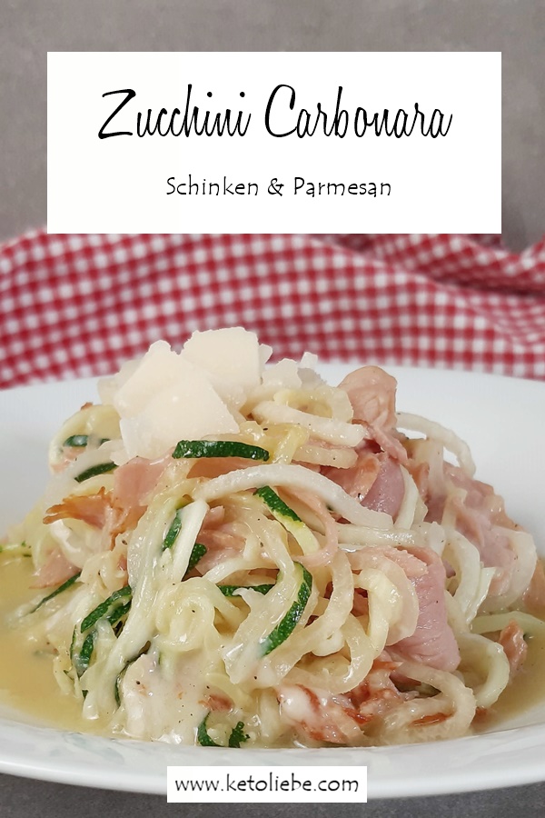 Zoodles Zucchini Carbonara mit Schinken und Parmesan